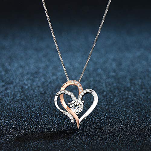 EVERU Collar Mujer Corazón Plata 925 Colgante Brillante Circonita Regalos Cadena 45cm Longitud con Hermosa Caja Regalo