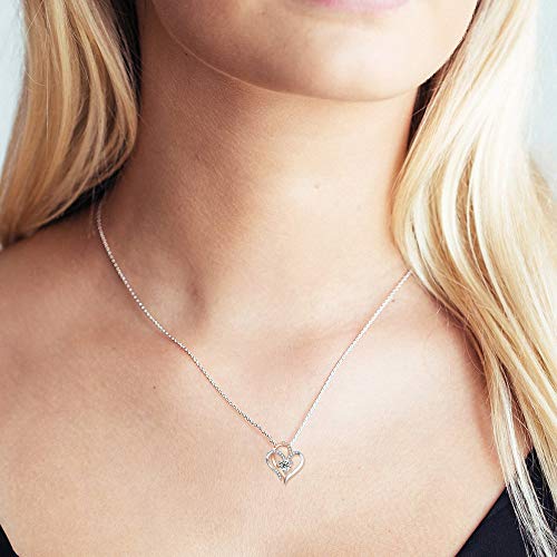 EVERU Collar Mujer Corazón Plata 925 Colgante Brillante Circonita Regalos Cadena 45cm Longitud con Hermosa Caja Regalo