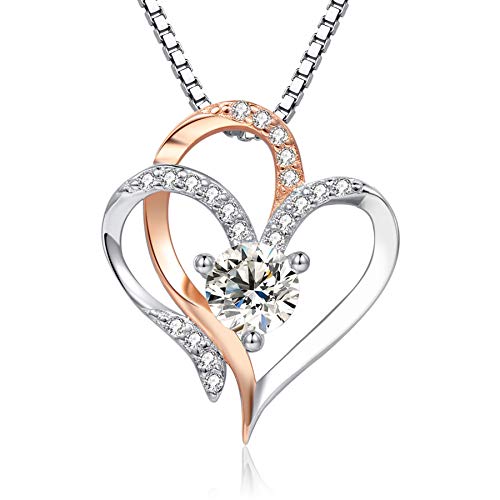 EVERU Collar Mujer Corazón Plata 925 Colgante Brillante Circonita Regalos Cadena 45cm Longitud con Hermosa Caja Regalo