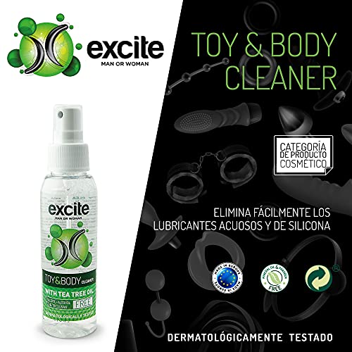 EXCITE Limpiador desinfectante de accesorios íntimos y copa menstrual. Antibacteriano y antiséptico con Aceite de Árbol de Té. Sin alcohol ni sulfatos. 100ml