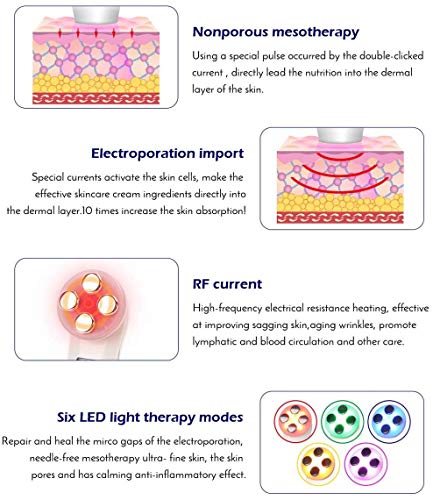 Facial Aparato Radiofrecuencia, Aparato Facial Ultrasonido, 5 Modos de Terapia de luz LED, Antiarrugas, Anti-envejecimiento, Rejuvenecimiento, Limpieza Profunda, Cuidado Facial, Buen Regalo para Damas