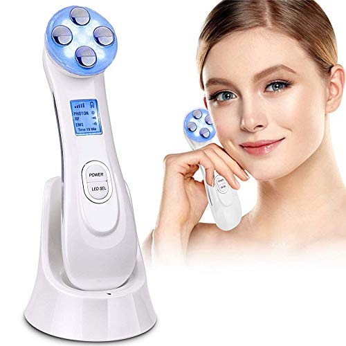 Facial Aparato Radiofrecuencia, Aparato Facial Ultrasonido, 5 Modos de Terapia de luz LED, Antiarrugas, Anti-envejecimiento, Rejuvenecimiento, Limpieza Profunda, Cuidado Facial, Buen Regalo para Damas