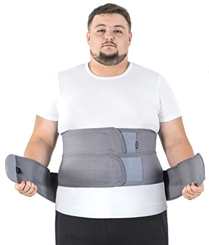 Faja de sujeción para la espalda; cinturón lumbar de soporte con fijación rígida; 6 refuerzos / 31cm de altura; para personas con gran circunferencia en la cintura Large Gris