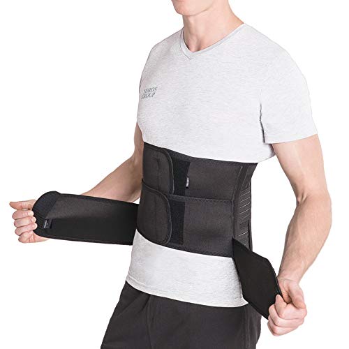 Faja de sujeción para la espalda; cinturón lumbar de soporte con fijación rígida; 6 refuerzos / 31cm de altura; para personas con gran circunferencia en la cintura Large Negro