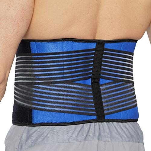 Faja lumbar de neopreno con tiras dobles de compresión - Sujeción para la parte baja de la espalda - Marca Neotech Care (Azul, M)