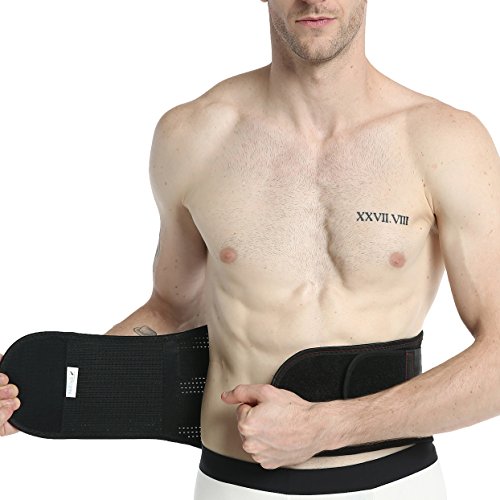 Faja lumbar Neotech Care - Accesorio transpirable y ajustable para la parte baja de la espalda - Doble entramado de compresión - Protección para el levantamiento de pesos (Negro, L)