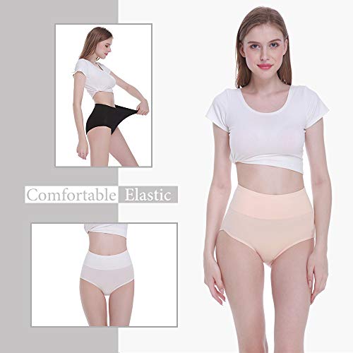 FALARY Bragas Algodón Mujer Cintura Alta Pack de 5 Negro Beige Blanco XXL