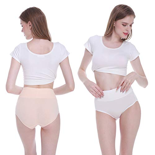 FALARY Bragas Algodón Mujer Cintura Alta Pack de 5 Negro Beige Blanco XXL