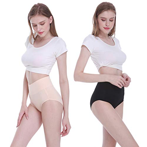 FALARY Bragas Algodón Mujer Cintura Alta Pack de 5 Negro Beige Blanco XXL