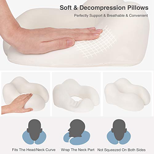 FANDARE Almohada de Viaje de Espuma de Memoria Adolescentes Almohada de Cuello Neck Pillow para Mujer,Hombres, Avión/Autobús/Tren Viajar,Hogar,Oficina,360 ° Soporte para Cuello y mentón Rejilla Azul