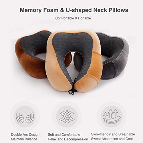 FANDARE Almohada de Viaje de Espuma de Memoria Adolescentes Almohada de Cuello Neck Pillow para Mujer,Hombres, Avión/Autobús/Tren Viajar,Hogar,Oficina,360 ° Soporte para Cuello y mentón Rejilla Azul