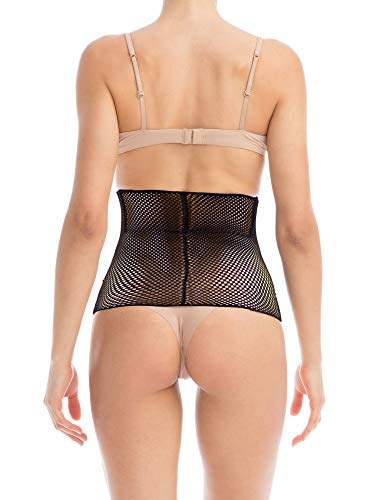 Farmacell Bodyshaper 605RS (Negro, XL) Faja de contención modeladora transpirante de Punto de Red - Ligera con 3 Palos posteriores Anti-Enrollado