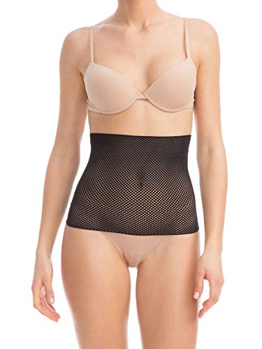 Farmacell Bodyshaper 605RS (Negro, XL) Faja de contención modeladora transpirante de Punto de Red - Ligera con 3 Palos posteriores Anti-Enrollado