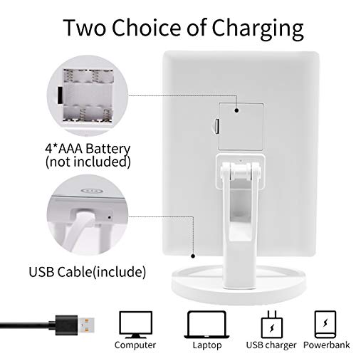 FASCINATE Espejo Maquillaje con Luz,Tríptica Aumentos 10x, 3X, 2X,1x Magnetismo Extraíble Espejo 10 Aumentos Rotación Ajustable de 180° Espejo de Maquillaje 36 Leds Carga con USB o Batería
