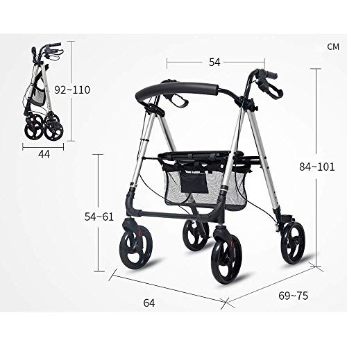 FEEE-ZC Old Man Trolley Walker Carrito de Compras Silla de Ruedas Plegable portátil Old Man Walker Aluminio Blo