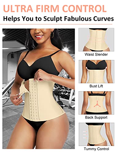 FeelinGirl Faja Corset para Reducir Abdomen 9 Deshuesados Látex Corsé de Entrenamiento Transpirable para Mujeres Faja Lumbar con Ganchos Beige Cintura 106-112cm(6XL/Talla 52)