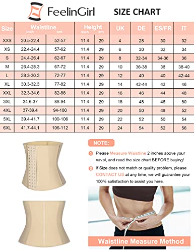 FeelinGirl Látex Corsé de Entrenamiento Faja Postparto Reductora 9 Aceros Corset Transpirable para Mujer Faja Lumbar con Ganchos Beige XXS/Tallla 30(Cintura 52-57cm