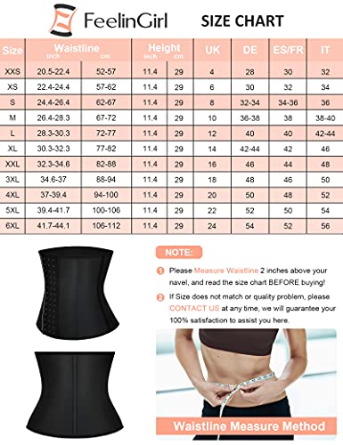 FeelinGirl Látex Corsé de Entrenamiento Transpirable 9 Aceros Deshuesados Faja Lumbar con Ganchos para Mujer Fitness y Ejercicio Negro Cintura 57-62cm(XS/Talla 32)