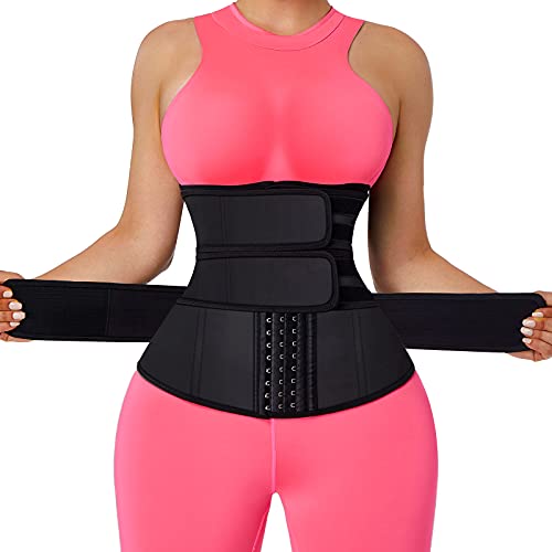 FeelinGirl Mujer Corsé Látex con Cinturón Triple 7 Huesos Aceros Entrenador de Cintura Faja Lumbar Reductora Underbust con Ganchos y Velcro Waist Trainer Negro 3XL/Talla 46