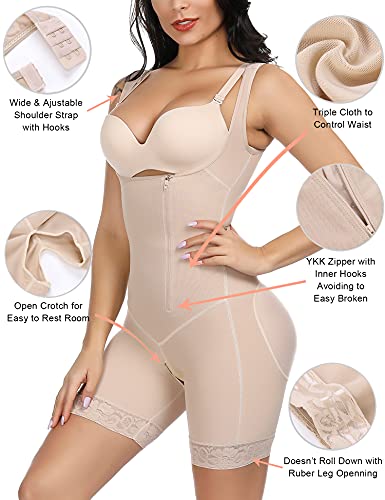 FeelinGirl Mujer Faja Reductora con Cinta Ajustable Corsé Bustier Ajustable Cremallera Shapewear Corset Waist Trainer Beige S/Talla 34-36