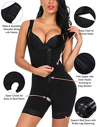 FeelinGirl Mujer Faja Reductora con Cinta Ajustable Corsé Bustier Ajustable Cremallera Shapewear Corset Waist Trainer Negro S/Talla 34-36