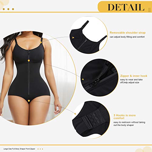 FeelinGirl Mujer Faja Reductora con Tirantes Ajustables Cubre Busto Cremallera Frontal Corset de Cuerpo Completo Braga Moldeadora Shapewear Overbust Body Shaper Gran Tamaño Negro 6XL/Talla 54-56