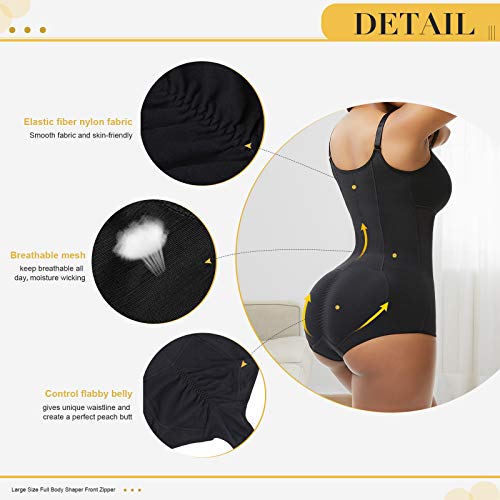 FeelinGirl Mujer Faja Reductora con Tirantes Ajustables Cubre Busto Cremallera Frontal Corset de Cuerpo Completo Braga Moldeadora Shapewear Overbust Body Shaper Gran Tamaño Negro 6XL/Talla 54-56