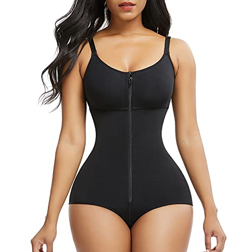 FeelinGirl Mujer Faja Reductora con Tirantes Ajustables Cubre Busto Cremallera Frontal Corset de Cuerpo Completo Braga Moldeadora Shapewear Overbust Body Shaper Gran Tamaño Negro 6XL/Talla 54-56