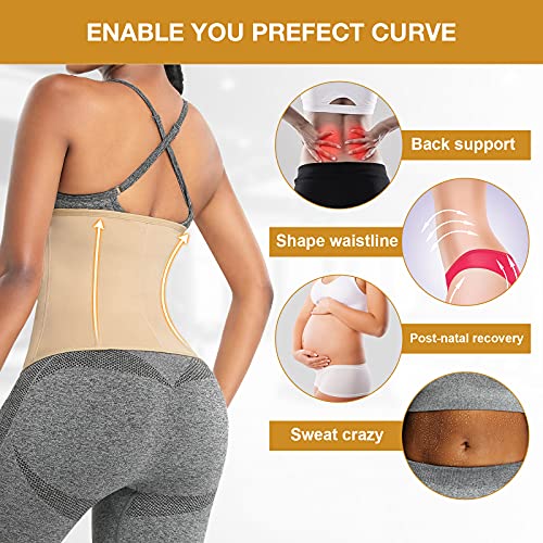 FeelinGirl Mujer Neopreno Corsé Lumbar con 6 Huesos Aceros Faja Reductora Postparto con Cremallera y Velcro Waist Trainer Deportivo Beige Cintura 94-100cm(4XL/Talla 48)