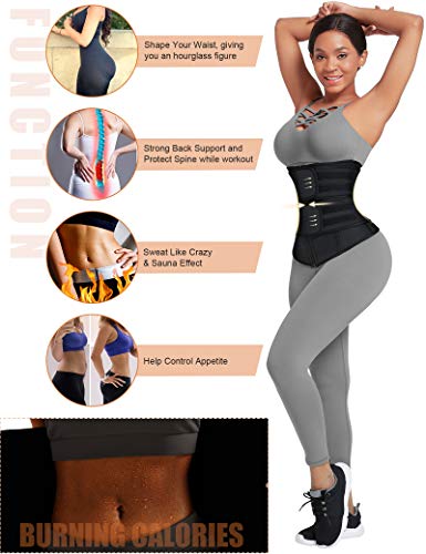 FeelinGirl Mujer Neopreno Corsé Lumbar con 7 Huesos Aceros Faja Reductora Postparto con Cremallera y Velcro Waist Trainer Deportivo Negro 3XL/Talla 50