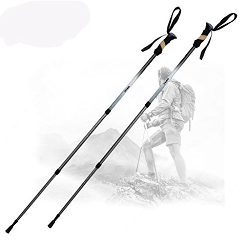 FEPDW Muletas al aire libre Trekking Pole Aleación de aluminio Tres secciones Suspensión telescópica Cerradura interior Multi-función de vástago recto Bastón Senderismo Muletas de montaña