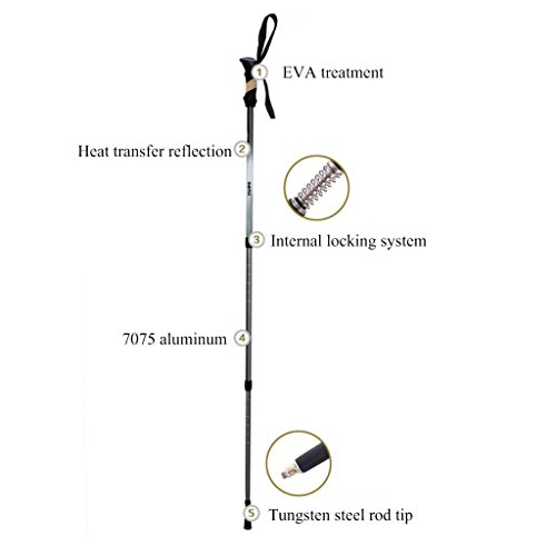 FEPDW Muletas al aire libre Trekking Pole Aleación de aluminio Tres secciones Suspensión telescópica Cerradura interior Multi-función de vástago recto Bastón Senderismo Muletas de montaña