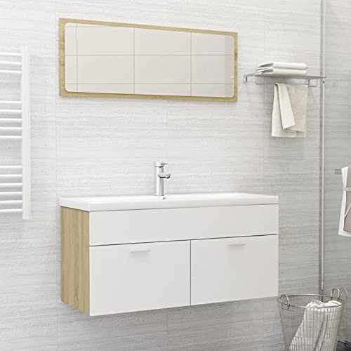 Festnjght Mueble de Baño Urban, Módulo de Lavabo con Espejo, Color Blanco Roble Sonoma, 100 x 38,5 x 46 cm