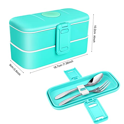 Fiambrera Bento Box de Doble Capa, con Cubiertos de Acero Inoxidable, 1000ml, Material PP, Apta para Microondas, Lavavajillas y Frigorífico, Hermética, Fiambrera para Adultos y Niños sin BPA