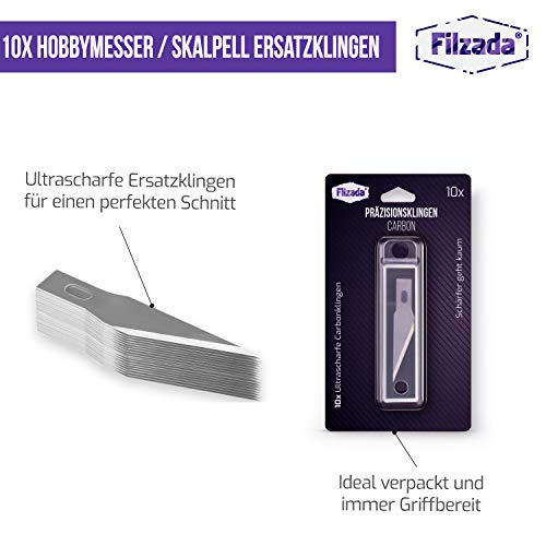 Filzada® 10x Ultrasharp Cuchillas de bisturí - hojas de repuesto para bisturís, cuchillos de pasatiempo, cuchillos de artesanía - incl. caja de almacenamiento