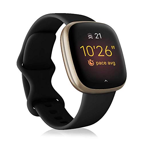 Find-MyWay Compatible para Fitbit Versa 3 / Sense Correa para Mujer Hombre, Silicona Reemplazo Deportivo Pulsera Banda Accesorios para Versa 3 / Sense (sin Reloj),Negro,S