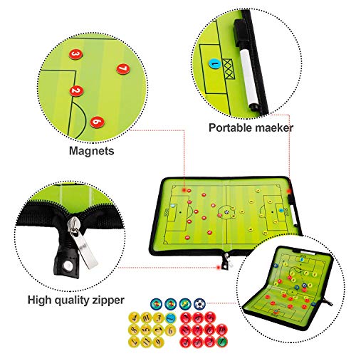 Firlar Carpeta táctica ,Pizarra Táctica de Fútbol Imanes Coach Board para Entrenador con Lápices, Goma de Borrar,Cremallera