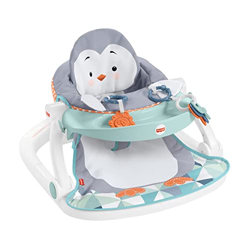 Fisher-Price Asiento elevador plegable con bandeja, estampado pingüino, regalo para bebés hasta 11 kg (Mattel HBF27)