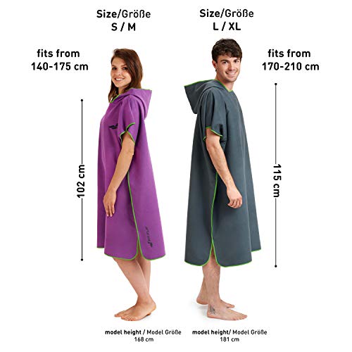 Fit-Flip Poncho de Surf – Ligero y Compacto – Toalla de Poncho para Adultos – Poncho Playa, Poncho de Microfibra para Hombres y Mujeres – Albornoz Natacion – Color: púrpura-Verde, Tamaño: L