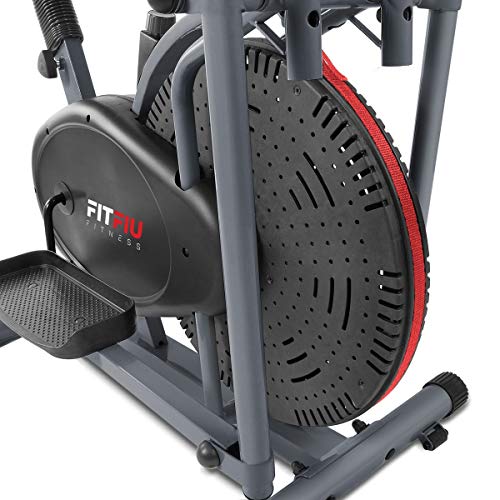 FITFIU Fitness BELI-120 - Bicicleta Elíptica con sillín regulable, multifunción modalidad Elíptica y Estática, disco inercia de 5kg, pantalla LCD y Pulsómetro, Bicicleta fitness Entrenamiento indoor