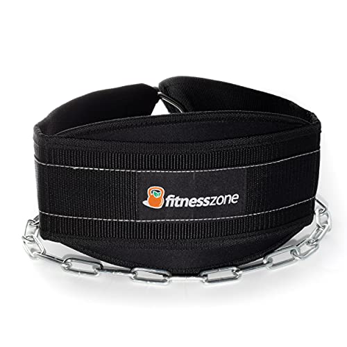 Fitness Zone | Cinturón de Lastre Cómodo y Transpirable con Cadena de Acero de 100 cm y Mosquetones | Especial para Dominadas, Barras Paralelas, Otros Ejercicios de Calistenia, Fitness y Crossfit