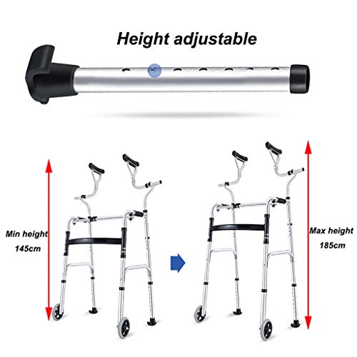 FKDErollator Andador Ayuda Walker Plegable for Ancianos, Corta Ayuda a la Movilidad de Las Axilas con Apoyo y de Asiento, Ruedas Walker, una extremidad Inferior Trainer, 396.8lbs de Carga / 180kg