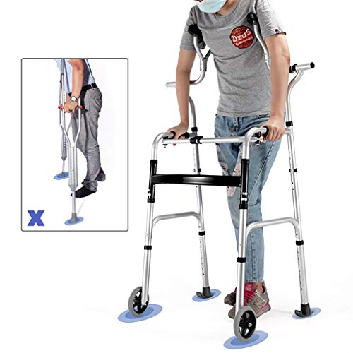 FKDErollator Andador Ayuda Walker Plegable for Ancianos, Corta Ayuda a la Movilidad de Las Axilas con Apoyo y de Asiento, Ruedas Walker, una extremidad Inferior Trainer, 396.8lbs de Carga / 180kg