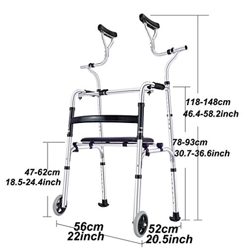 FKDErollator Andador Ayuda Walker Plegable for Ancianos, Corta Ayuda a la Movilidad de Las Axilas con Apoyo y de Asiento, Ruedas Walker, una extremidad Inferior Trainer, 396.8lbs de Carga / 180kg