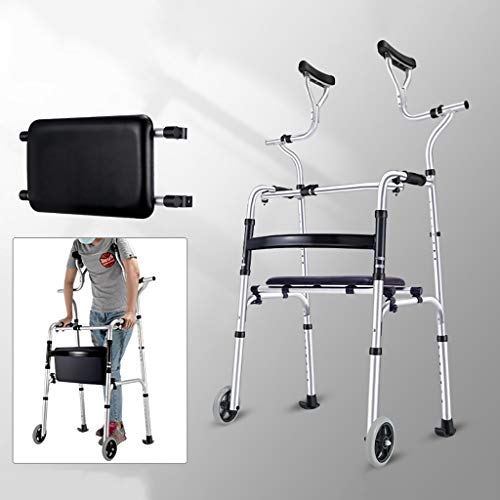 FKDErollator Andador Ayuda Walker Plegable for Ancianos, Corta Ayuda a la Movilidad de Las Axilas con Apoyo y de Asiento, Ruedas Walker, una extremidad Inferior Trainer, 396.8lbs de Carga / 180kg