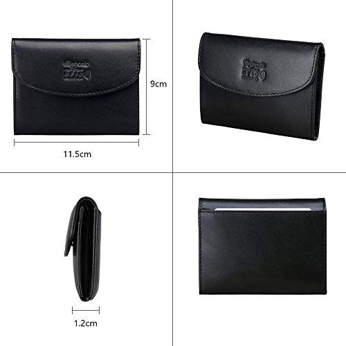 flintronic Cartera Piel, Monedero Moda Mujeres/Hombres Mini Billetera RFID Protección Bolsillo Organizador con Cremallera Botones, Negro con Caja (&11 Negro con Botones)