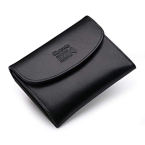 flintronic Cartera Piel, Monedero Moda Mujeres/Hombres Mini Billetera RFID Protección Bolsillo Organizador con Cremallera Botones, Negro con Caja (&11 Negro con Botones)