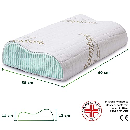 Flowen Almohada Viscoelastica Cervical Dispositivo Médico Ortopédico Cojin para Dormir Ortopedica en Aloe Vera Antironquidos de Cama Almohada Hipoalergénica y Antiácaros Ergonómica Made in Italy