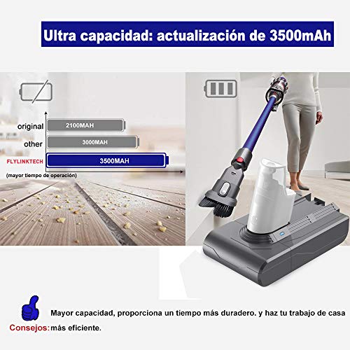 FLYLINKTECH 3500mAh Dyson V6 21.6v Batería de Repuesto de ión de Litio para Dyson DC58 DC59 DC61 DC62 DC72 DC74 V6 SV03 SV05 SV06 SV07 SV09 Animal, con 1 filtros