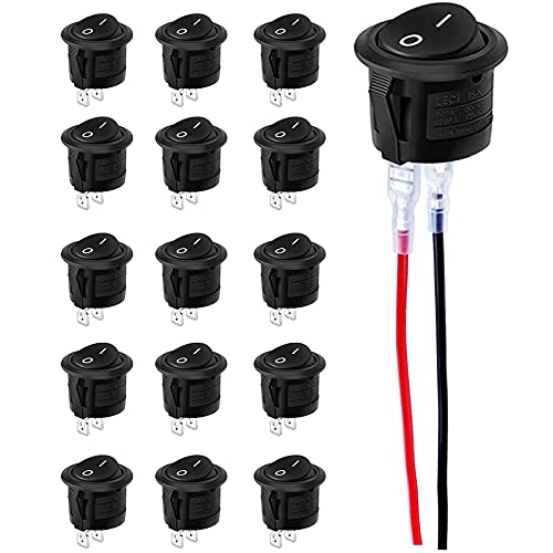 Fmlkic 15 pcs Interruptores Basculantes Redondo, interruptor de encendido-apagado-encendido para automóvil DC 12V 20A Interruptores de palanca,Interruptor de Botón de Bloqueo para Automóvil, Camión